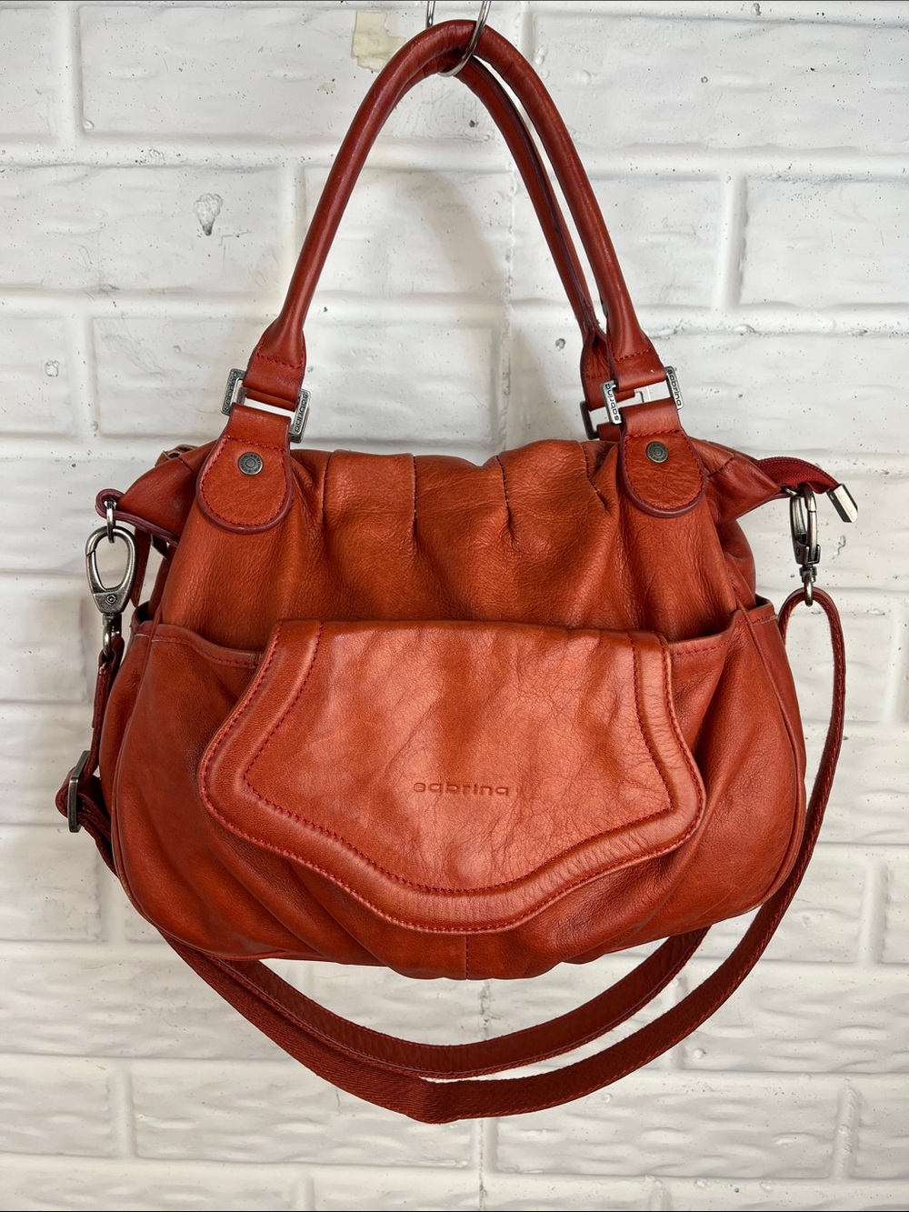 SABRINA PARIS CUIR VERITABLE GENUINE  LEATHER HOBO SLOUCHY HANDBAG CROSSBODY